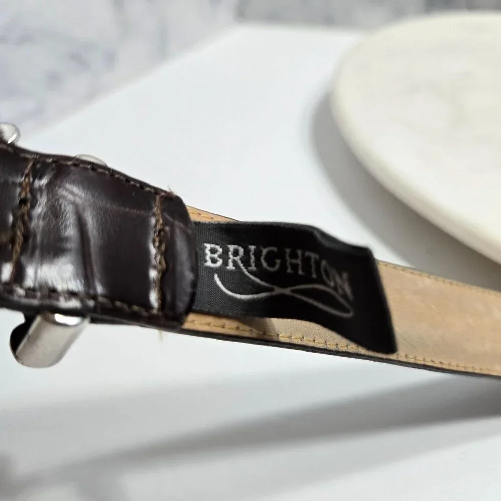 Brighton Belt Womens Large 34 Brown Leather Silver‎ Gold Tone Western Buckle
